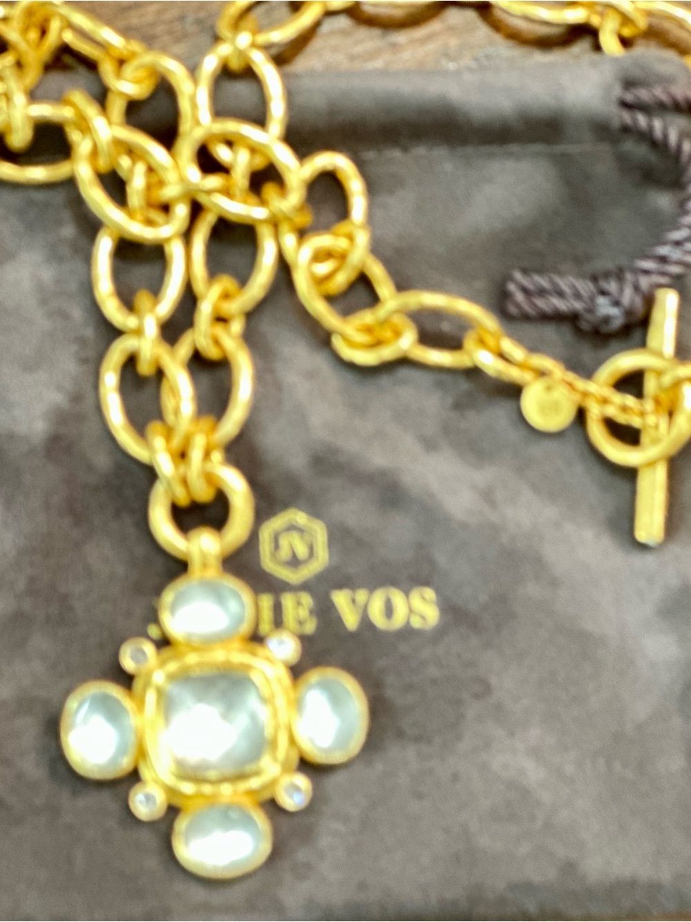 Julie Vos Gold-Plated Necklace with Faux Pearl and Rhinestones - Picture 4 of 12